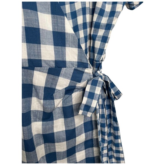 New Mainstrip Gingham V Neck Tie Wrap Front Romper Plaid Blue S - Picture 4 of 15